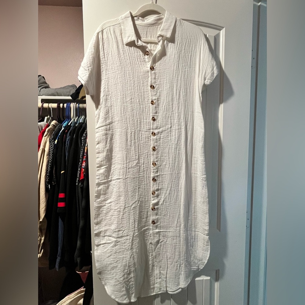 White Button-Down Shirt Dress